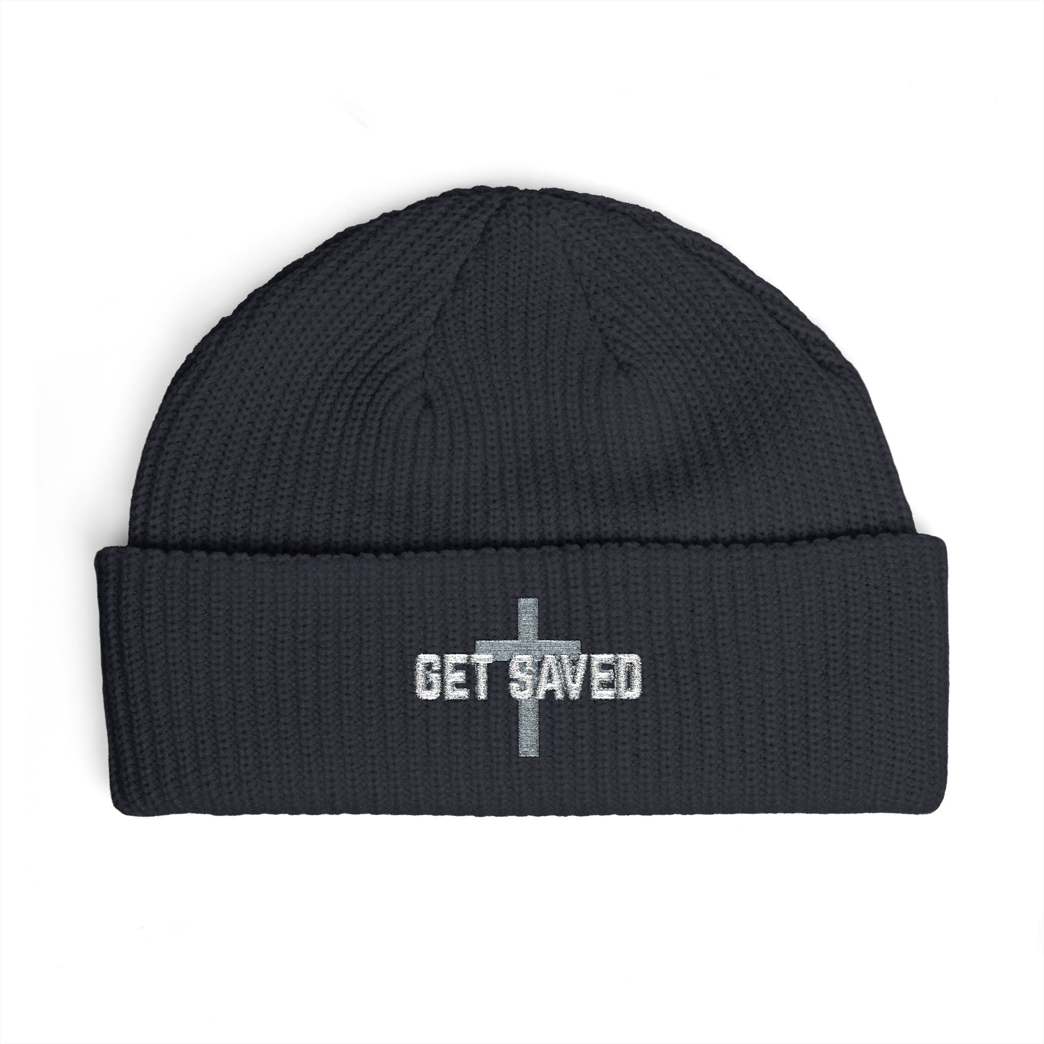 Get Saved Cross Cuff Beanie — Christian Embroidered Winter Hat