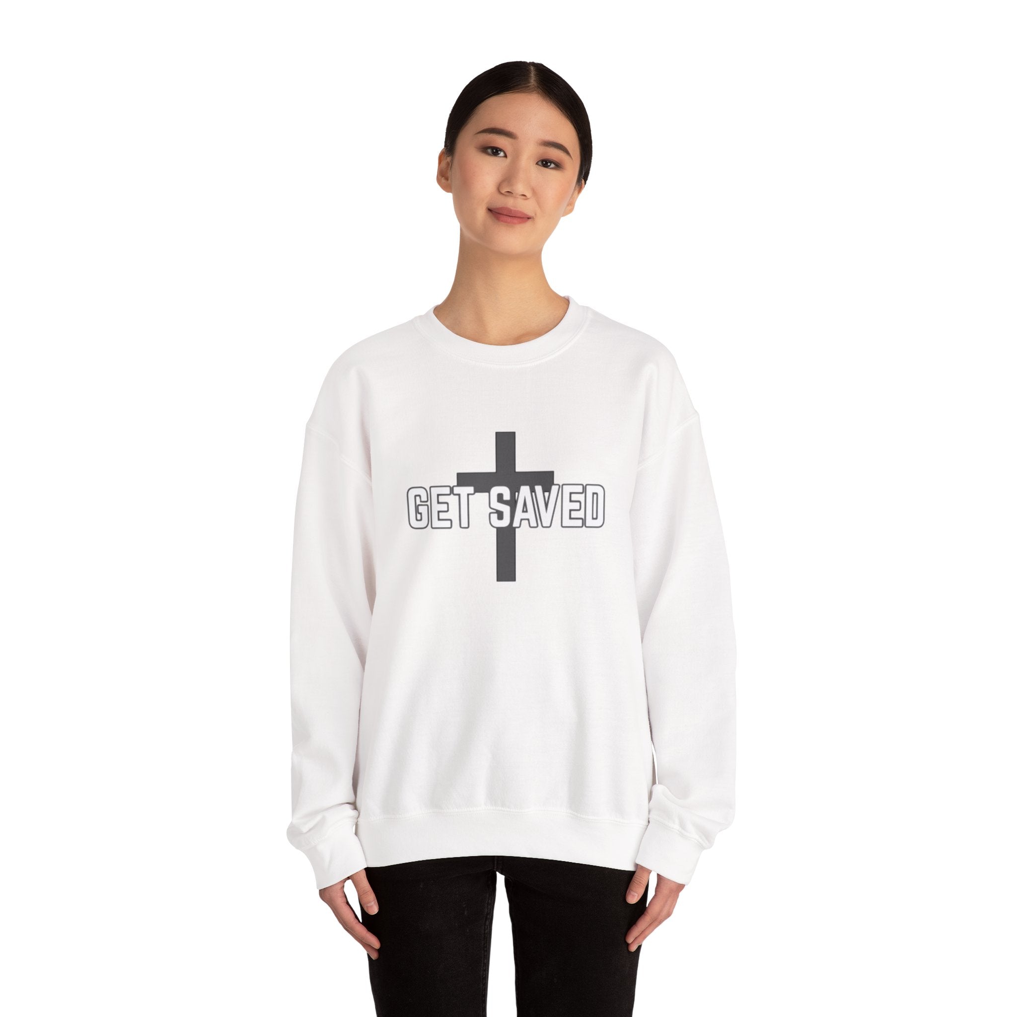 Get Saved Crewneck Sweatshirt — Christian Cross Faith Pullover