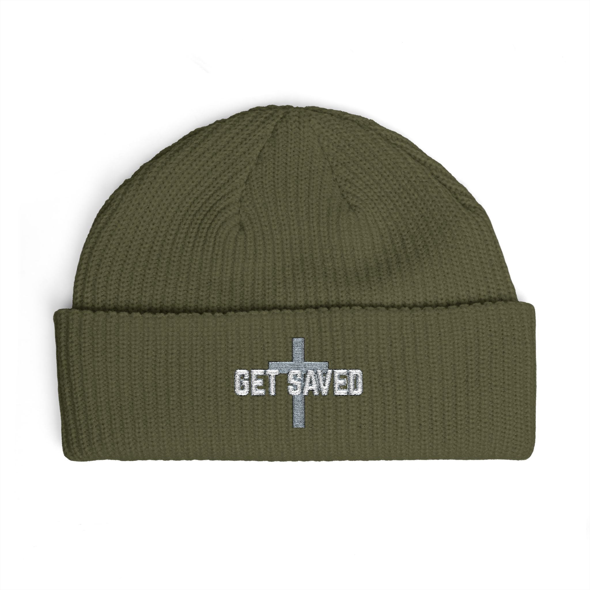 Get Saved Cross Cuff Beanie — Christian Embroidered Winter Hat