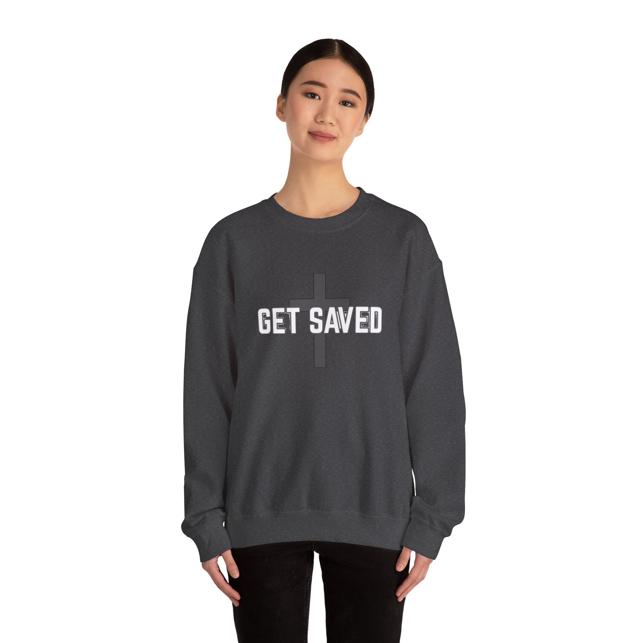 Get Saved Crewneck Sweatshirt — Christian Cross Faith Pullover