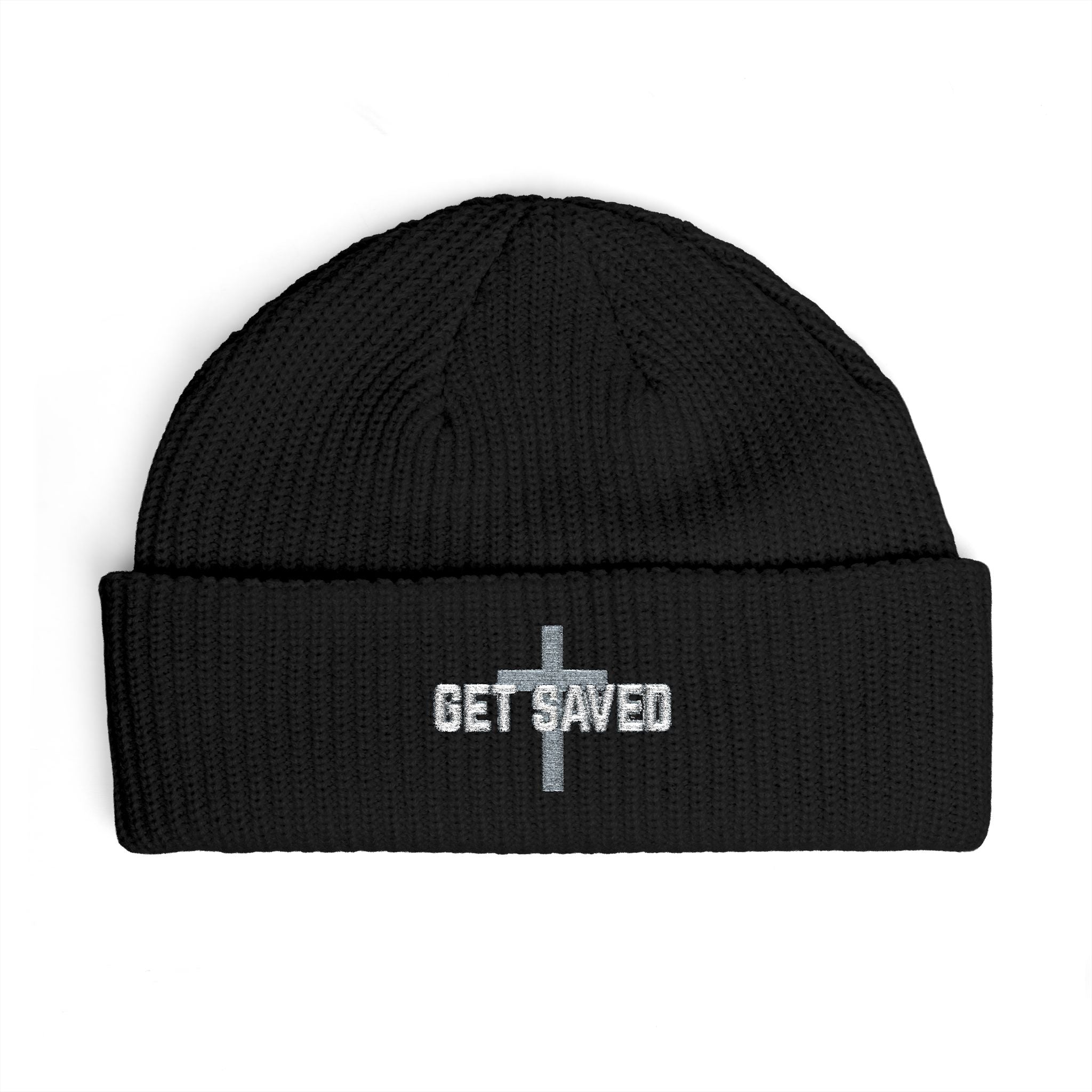 Get Saved Cross Cuff Beanie — Christian Embroidered Winter Hat