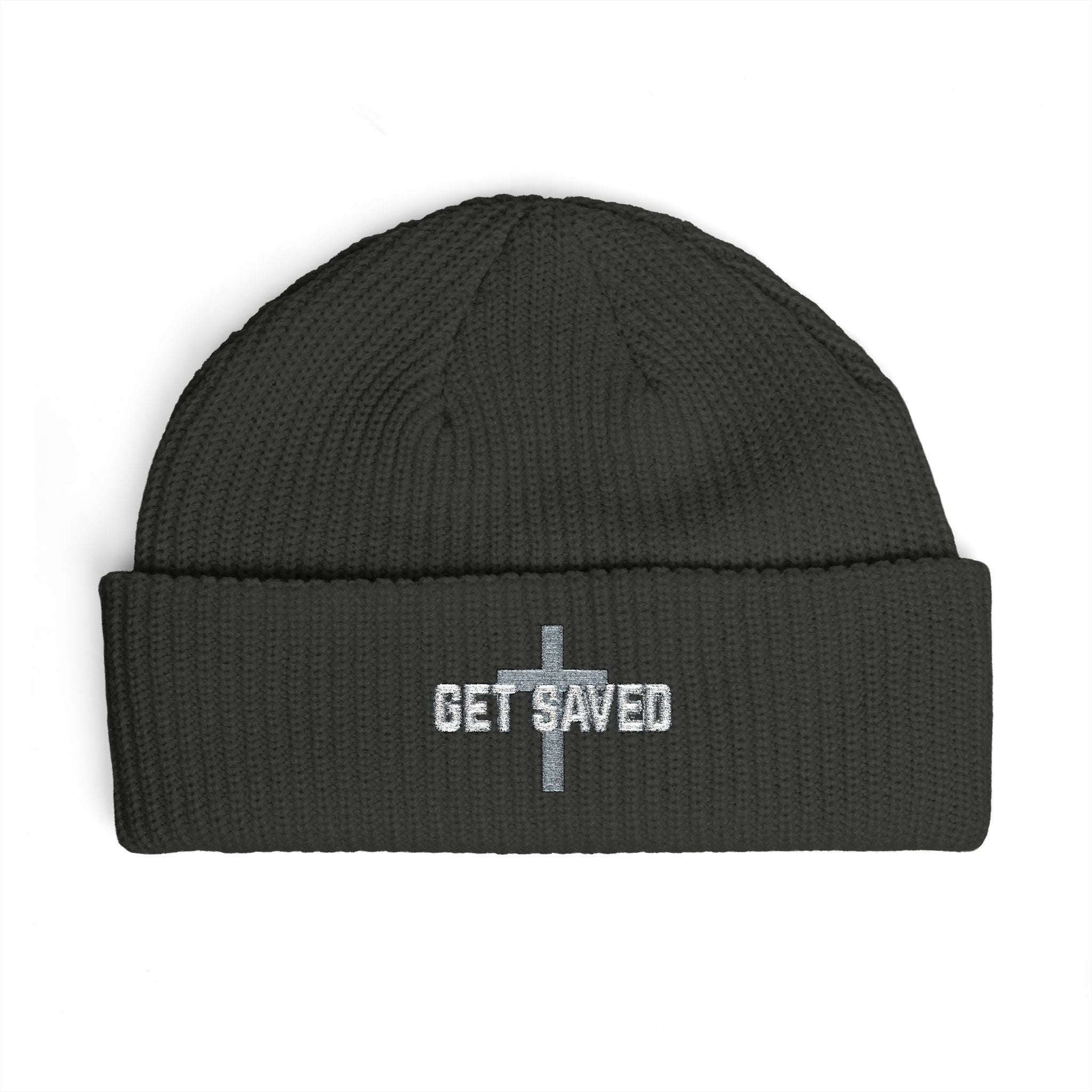 Get Saved Cross Cuff Beanie — Christian Embroidered Winter Hat